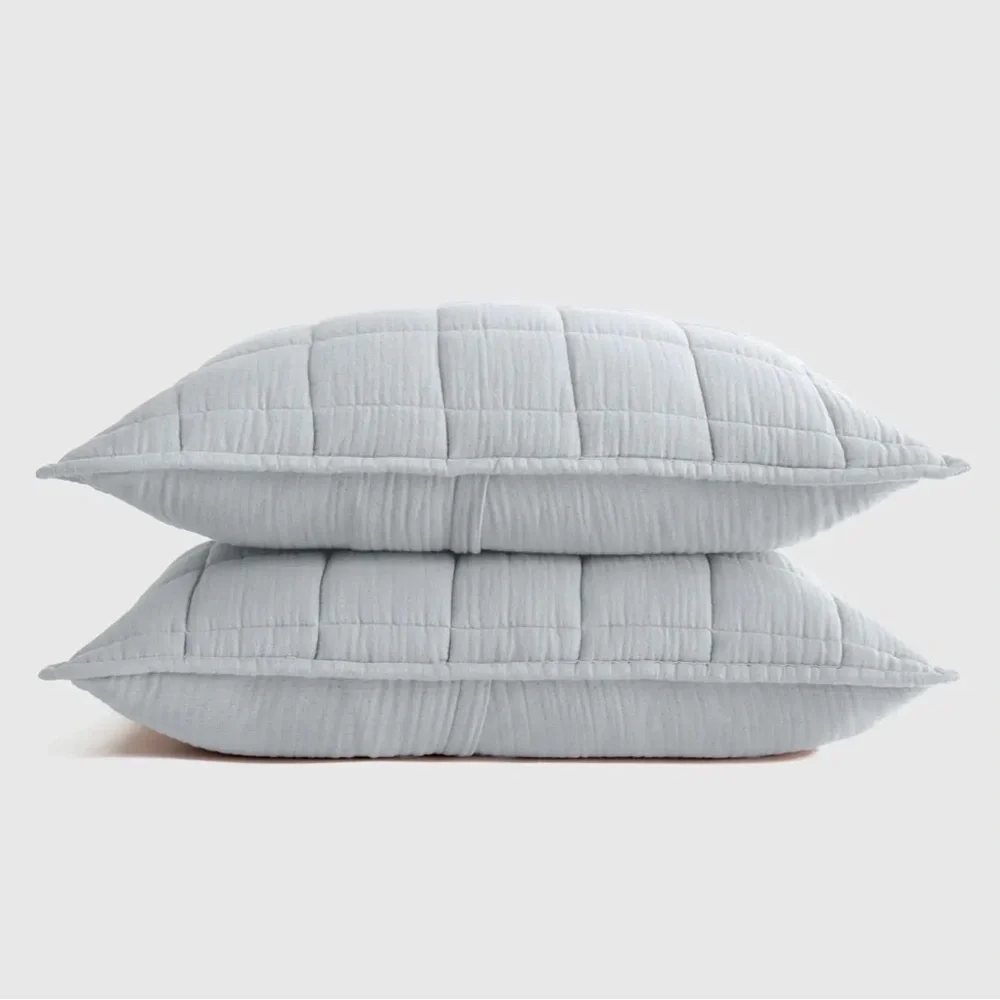 NWOT Quince Organic Airy Gauze Box Quilt Queen Sham Set in Mist